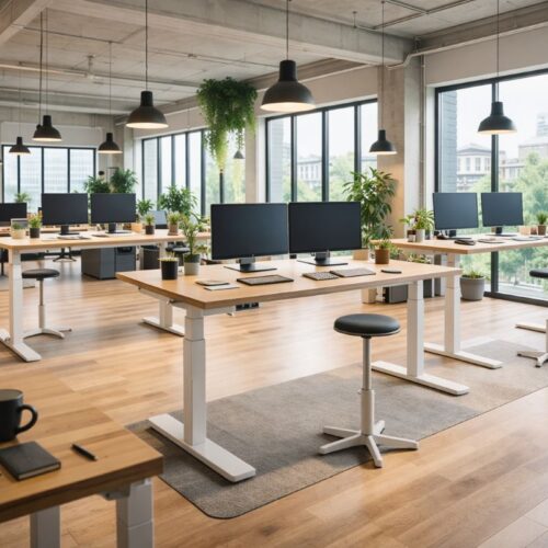 open space avec bureaux assis-debout