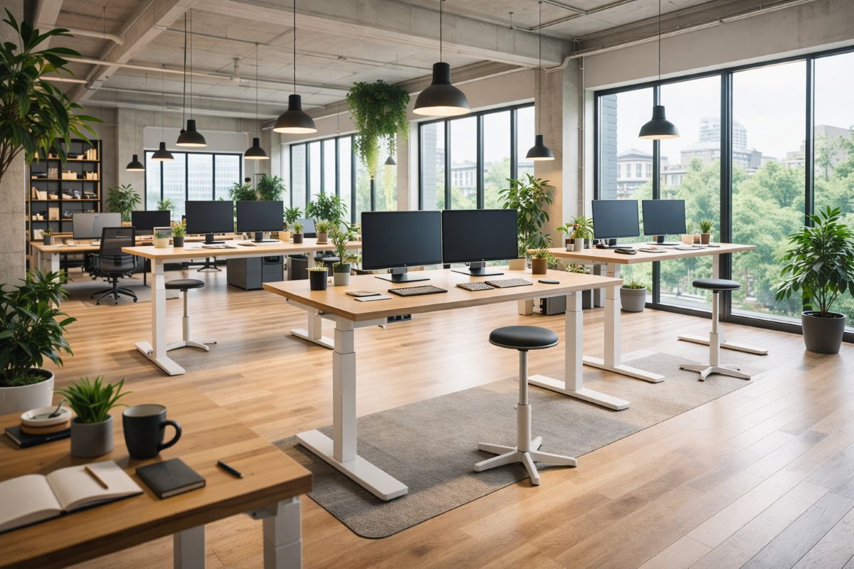 open space avec bureaux assis-debout